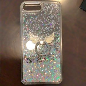 iPhone 8+ Glitter phone case with thumb ring.